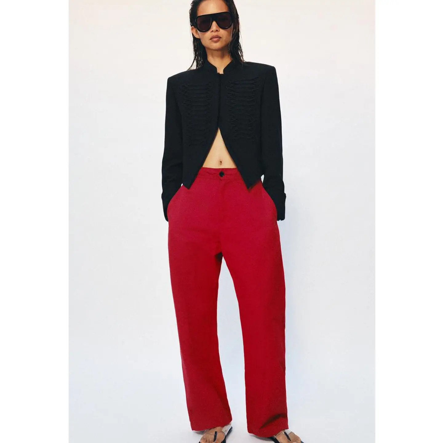 Spring Summer Women's Commuter Style Asymmetric Hem Semi High Collar Long Sleeve Rope Knot Button Suit Jacket 2783617