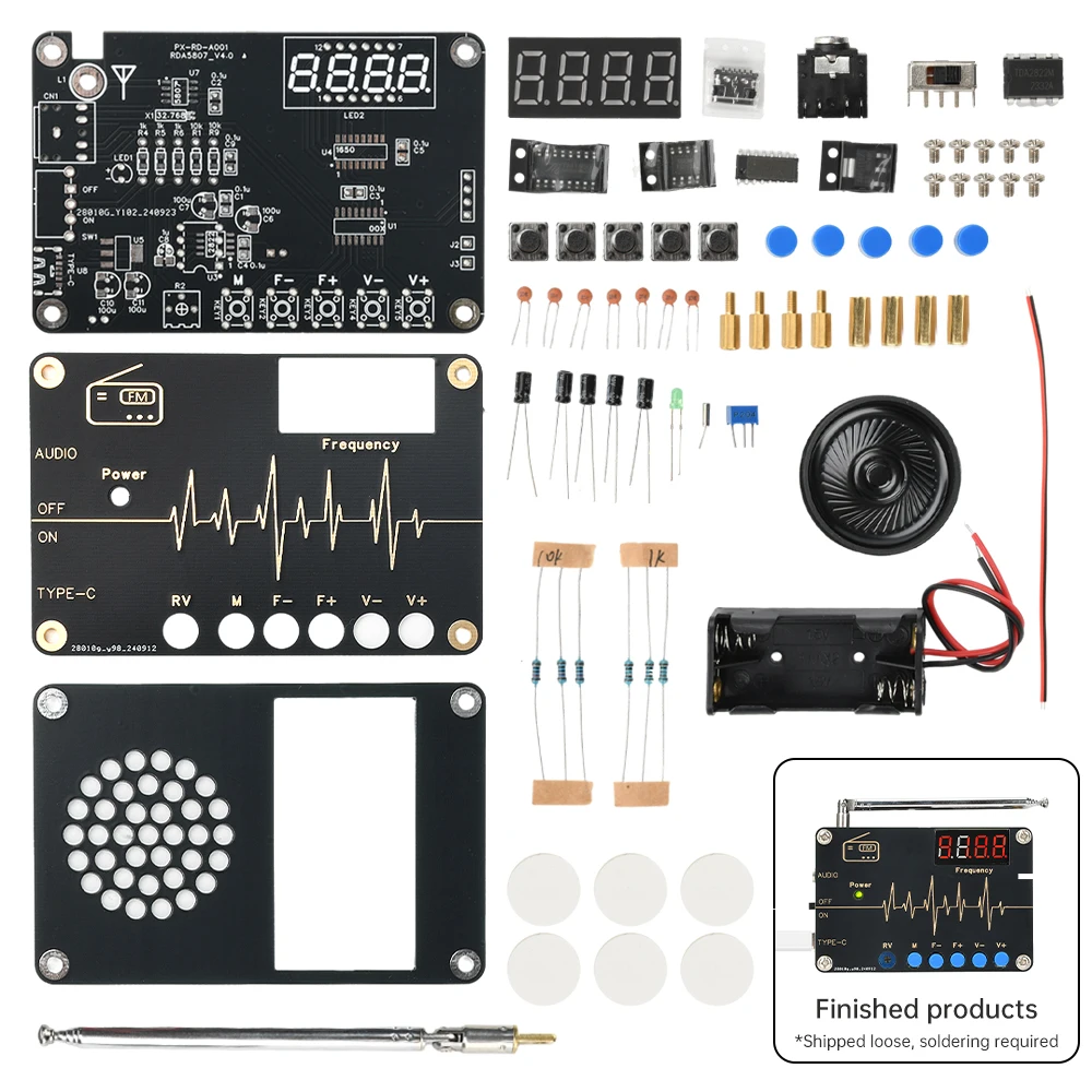 A Set DC 5V RDA5807M FM Radio Electronic Production Digital Full Frequency Welding Assembly DIY Kit Type C Interface 87-108MHz
