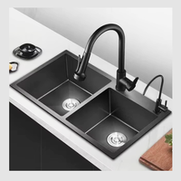 Matt Black Stainless Steel Kitchen Sink Double Bowl Handmade Nano Multifunction 304 Stainless Steel Kitchen Sink