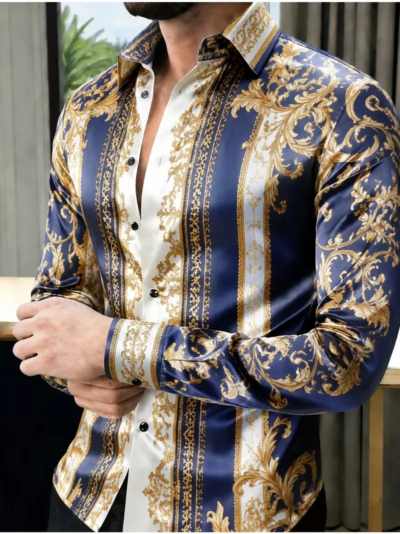 New Purple Blue Neon Hexagonal Light Effect Long Sleeve Shirt for Cyber Future Men's Trendy Cool Shirt