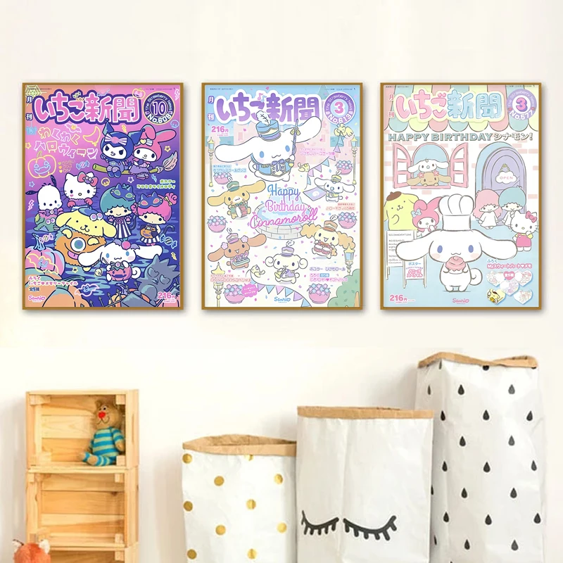 MINISO Sanrio Hello Kitty Kuromi Anime Cute Cartoon Character Kawaii Wall Art Posters Home Decor Canvas Painting Murals Cuadros