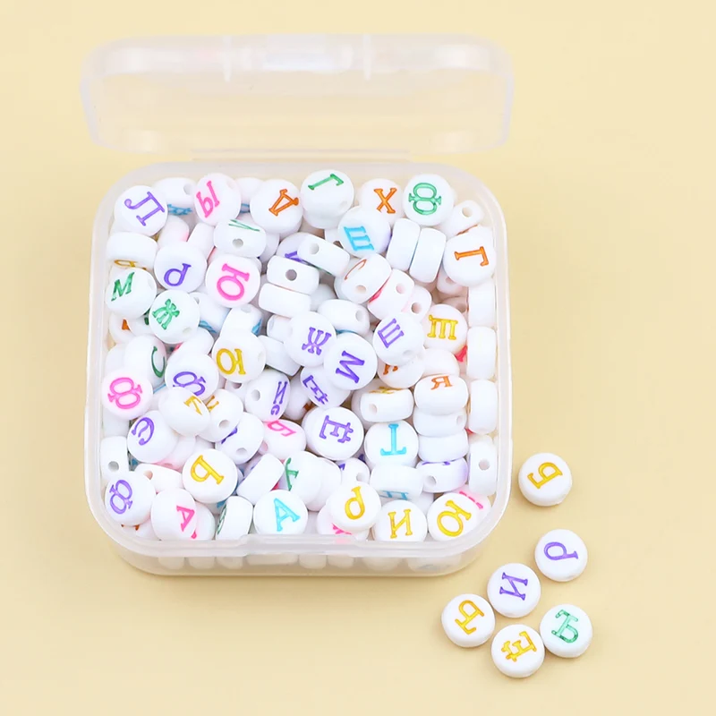 1 scatola multicolore 200 pezzi 4x7mm Set di lettere russe rotonde distanziatore acrilico perline allentate per bracciali con nome Kit per la