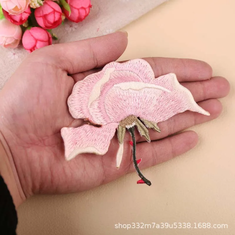 50pcs/Lot Luxury Embroidery Patch Pink Lily Flower Blueberry Fruit Shirt Dress Clothing Decoration Iron Heat Transfer Applique