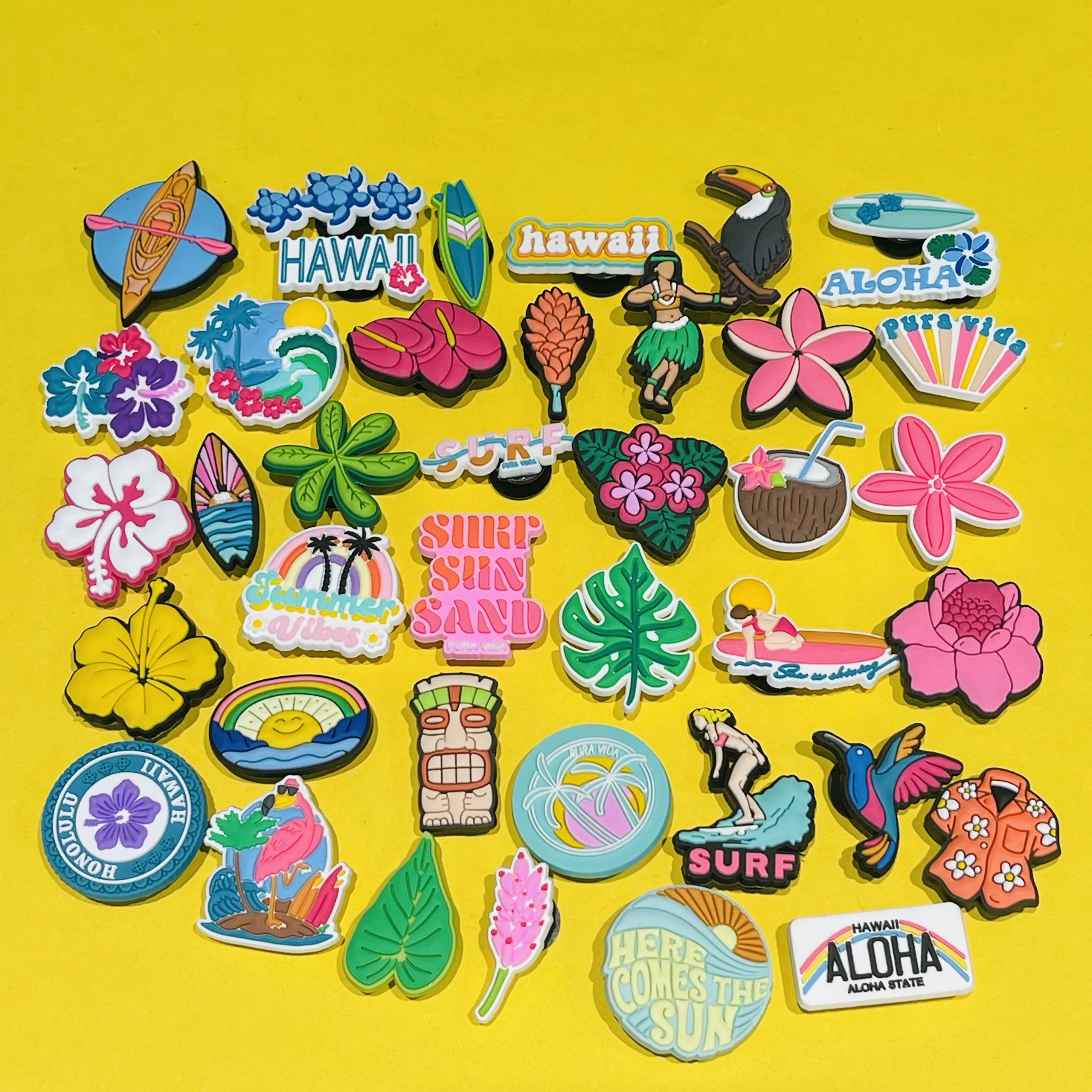 17-40pcs Hawaii Beach Flowers PVC Shoe Charms Design Women Pins Accessories Garden Shoes Buckle Decoration Unisex Kids Gifts