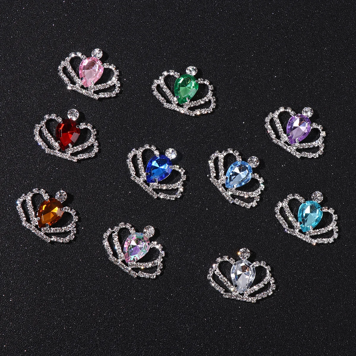 

10pcs Crown Decoration Patches Durable Crystal Alloy Rhinestone For Diy Jewelry Making Women Wedding Party Craft Use Mixed Color