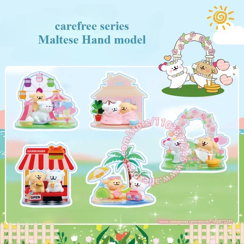 Carefree Series Hand Model Maltese Cute Figure Children's Toy Tabletop Decoration Cartoon Peripheral  Birthday Present Ornament