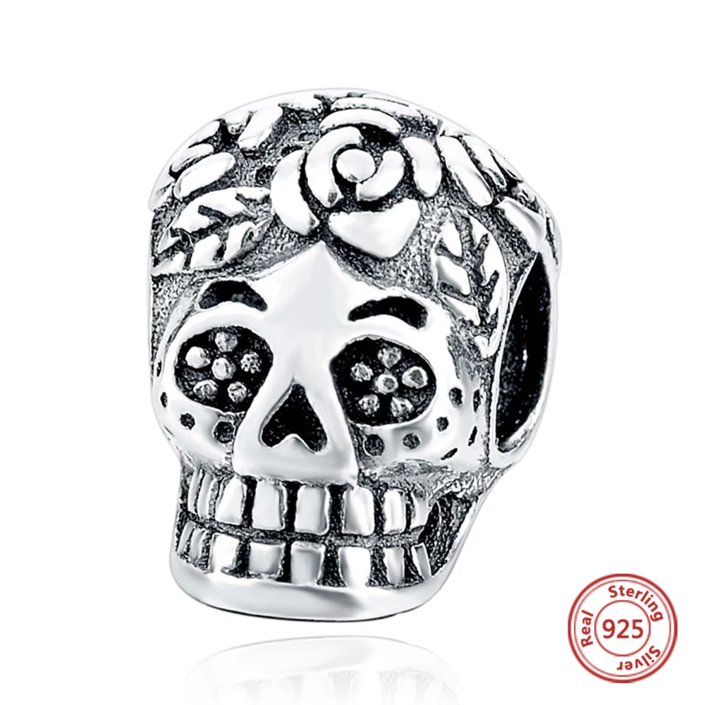 Strollgirl New 100% 925 Sterling Silver Skull Beads Charms Fits Pandora Bracelet 2023 Ladies Fashion Jewelry Gifts Dropshipping