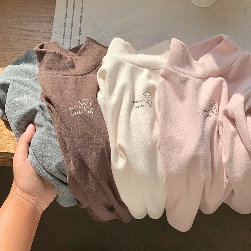 Soft and Comfortable Children Long Sleeve Solid Color T-Shirt with Half High Neck Suitable Autumn and Winter Cold Season Wearing