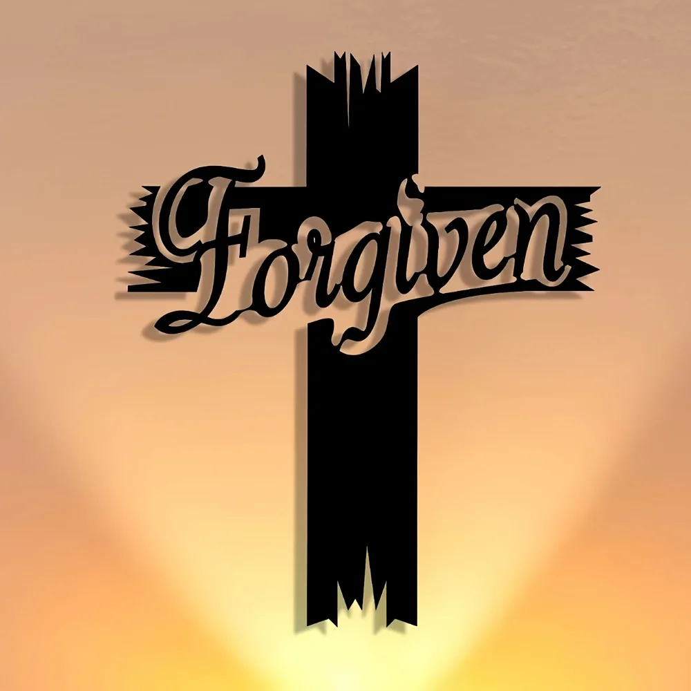 Religious Cross Metal Sign - Abstract Christian Wall Artwork for Living Room Church, Reusable Festive Wall Decor
