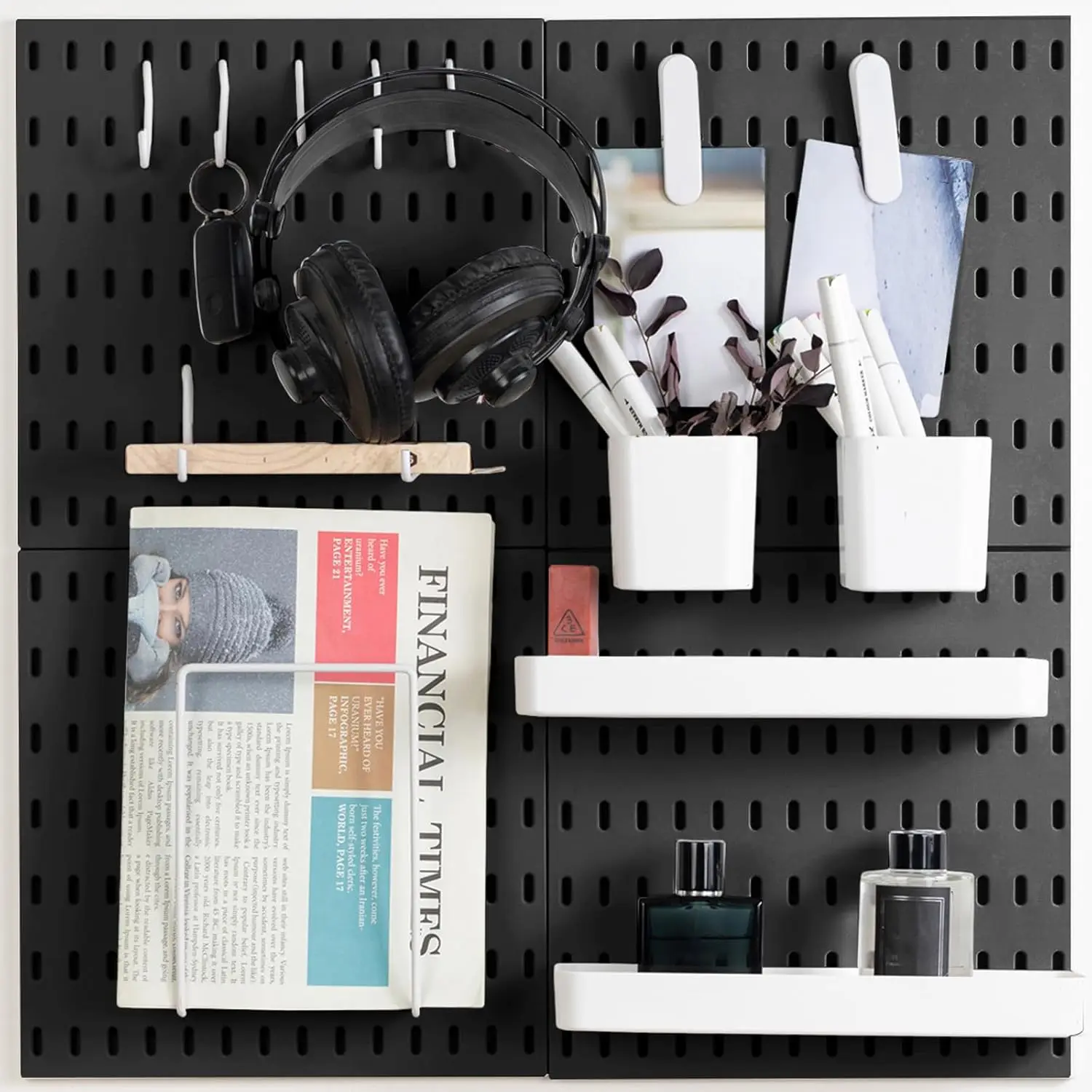 

Pegboard Combination Kit, Wall Mounted Storage Set with 4 Pegboards & 14 Accessories Hanging, Black Peg Boards Organizer