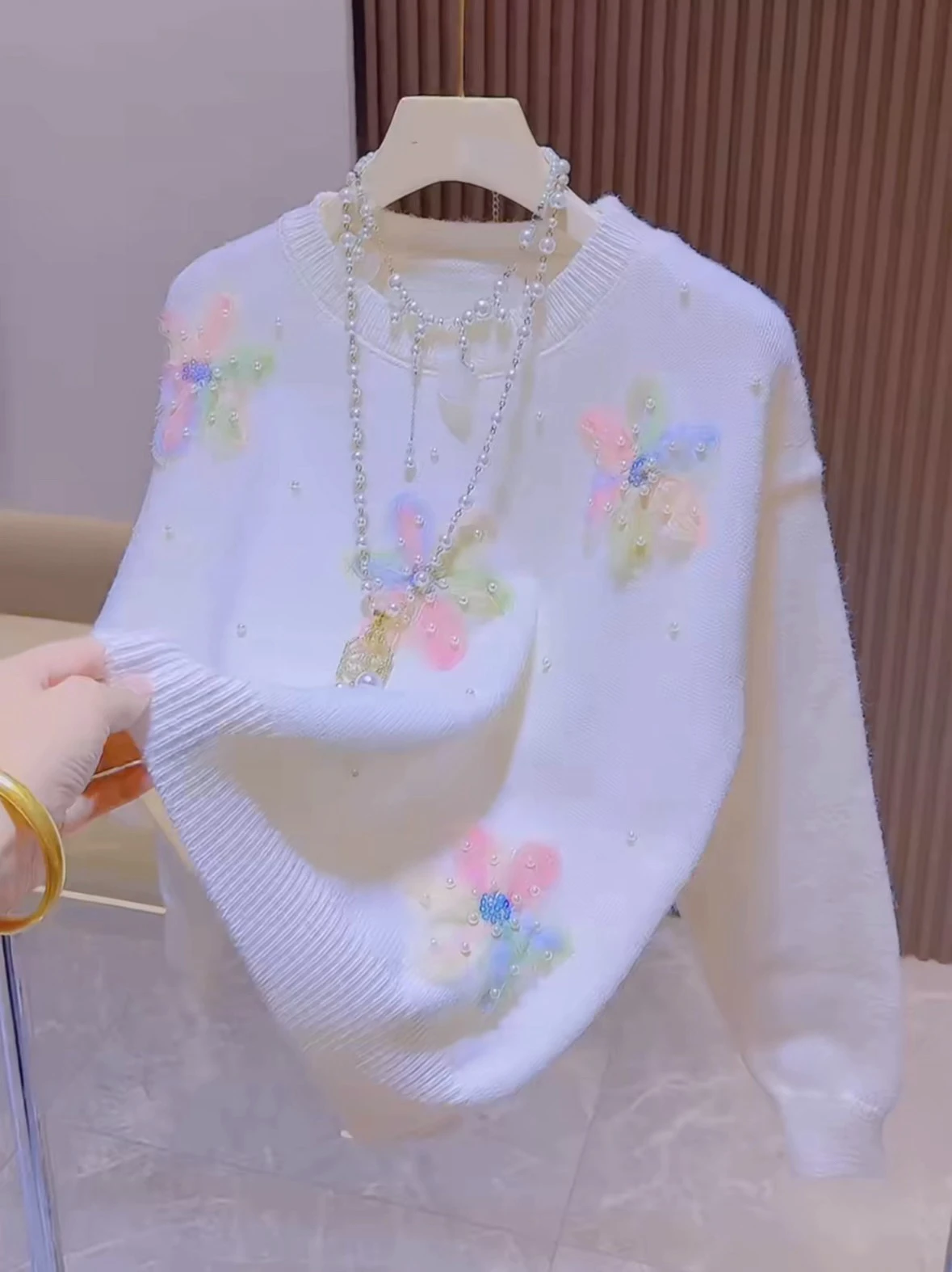 الوردي مطرز ثلاثية الأبعاد الأزهار محبوك سترة المرأة الخريف الشتاء جديد Sle الكورية الحلو كسول Sle العلوي محبوك #2