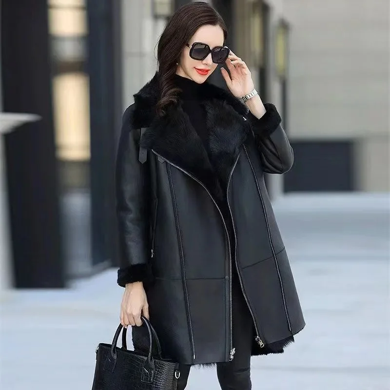 2023 Winter New Thickened Warm Imitation Sheep Fur One Piece Women\'s Coat Mink Wool Whole Mink High Cargo Medium Length Coat New