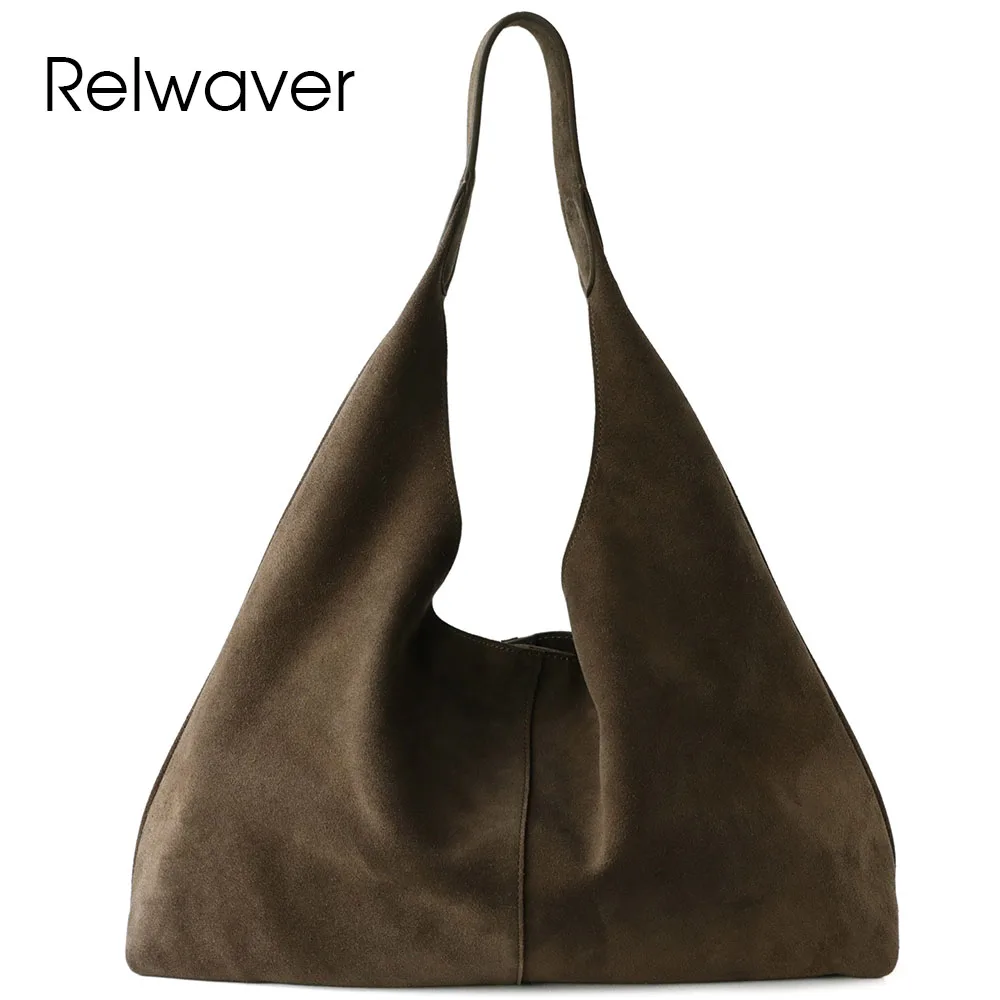 

Relwaver women tote bag genuine leather suede bucket 2025 autumn winter fashion soft commuting ladies handbag big shoulder bag