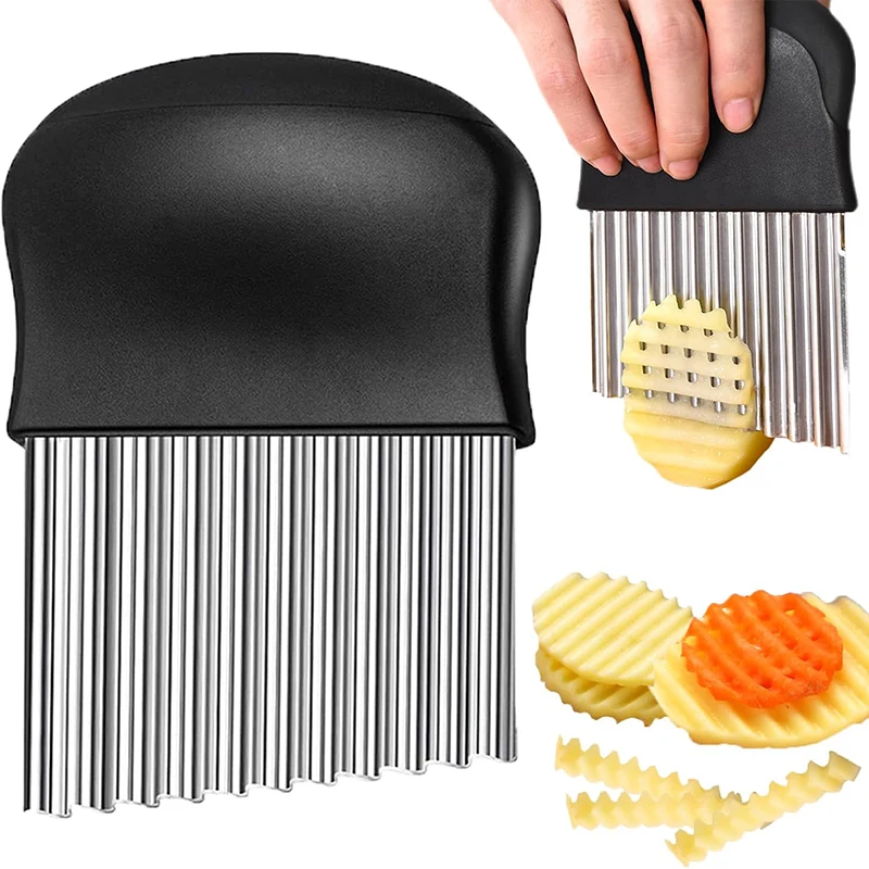 Stainless Steel Potato Chip Slicer Crinkle Cutter French Fry Cutter Dough Vegetable Fruit Potato Cutter Chopper Kitchen Gadget