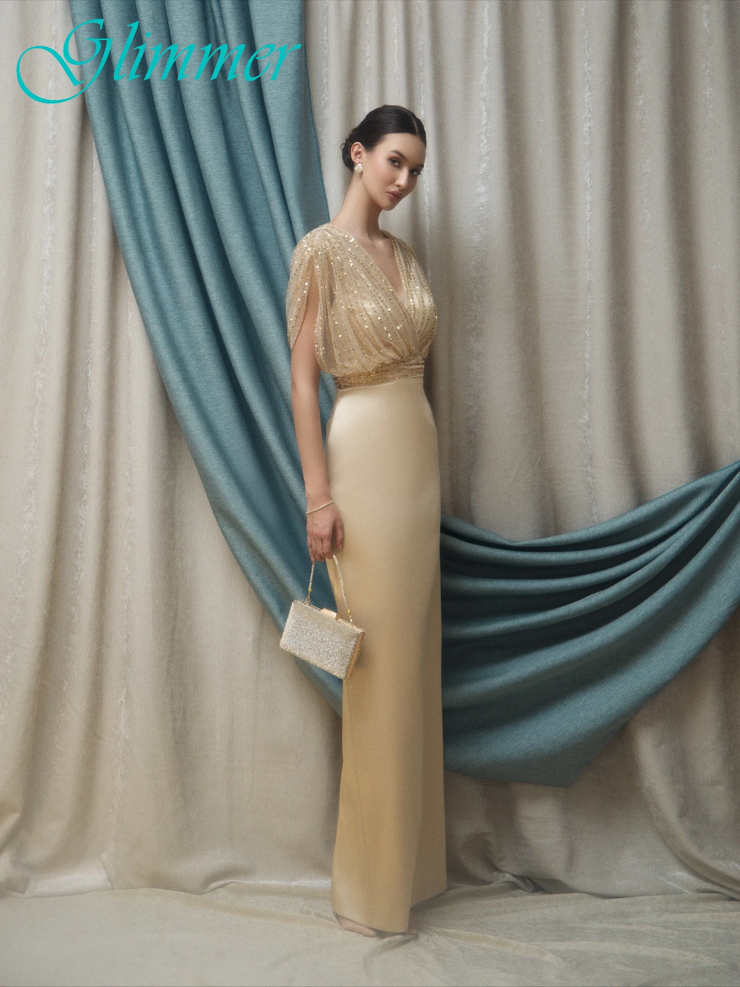 

Customized Straight V-Neck Short Sleeves Elegant Evening Dress Delicate Bespoke Occasion Gowns Temperament Classic Party Dress