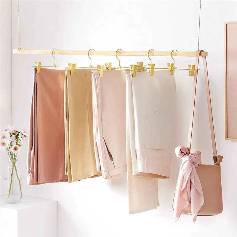 AT63-20 Pieces Trouser Hangers Clothing Made Of Metal Clothes Hangers 30.5Cm With 2 Non-Slip Clips For Skirts Pants Underwear