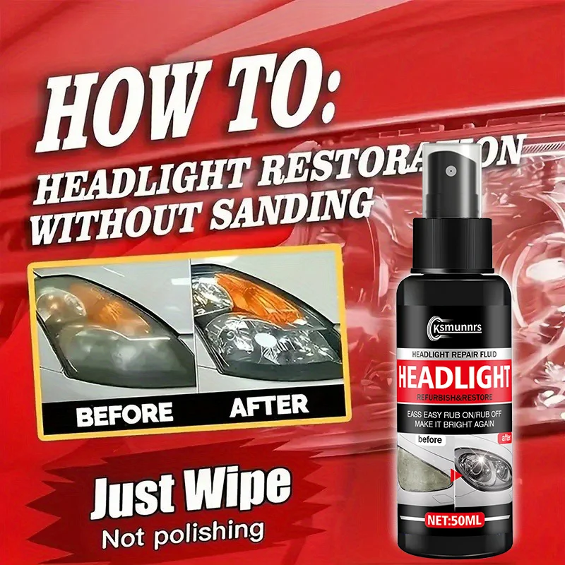 New Car headlight restoration spray - designed to fix yellowing, cloudiness, oxidation, and scratches, boosting light brightness