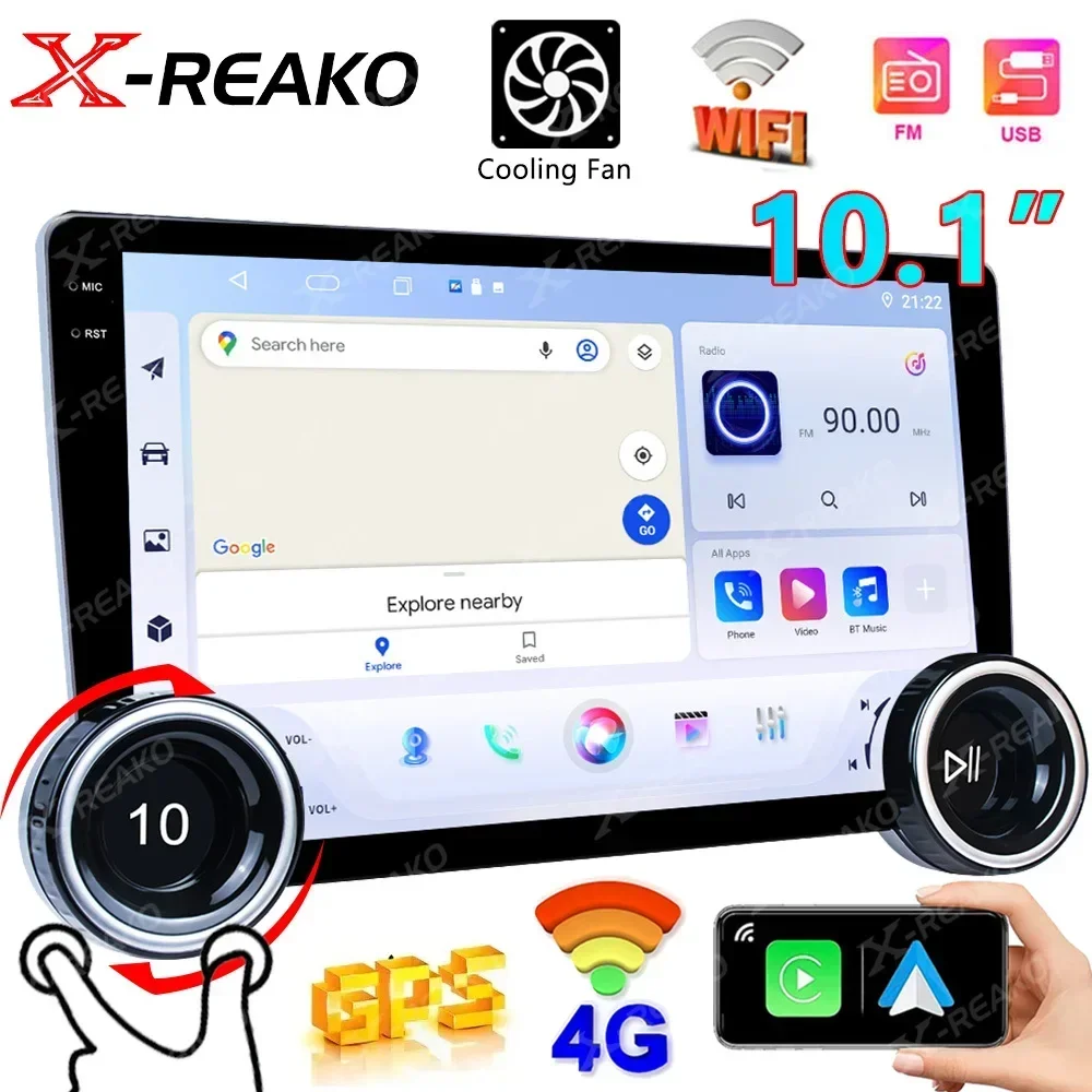 X-REAKO Android 8core Car Radio 10.1 Screen High Definition GPS Navigation Bluetooth DSP Universal Car Multimedia Player FAN