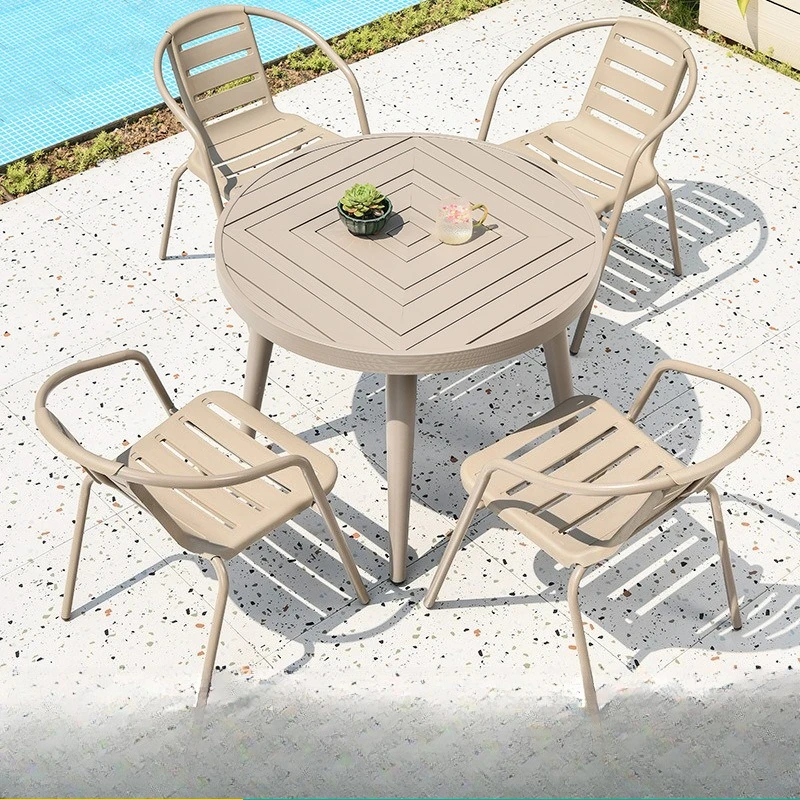 

Garden Aluminum Alloy Table Terrace Balcony Champagne Aluminum Alloy Leisure Table and Chair