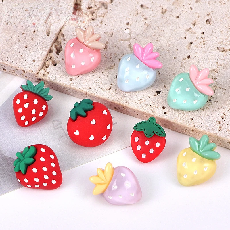 10pcs Resin Strawberry Buttons Colorful Cartoon Candy Color Fruit Buttons for Children Sweater Cardigan Shirt Coat Decor Sewing