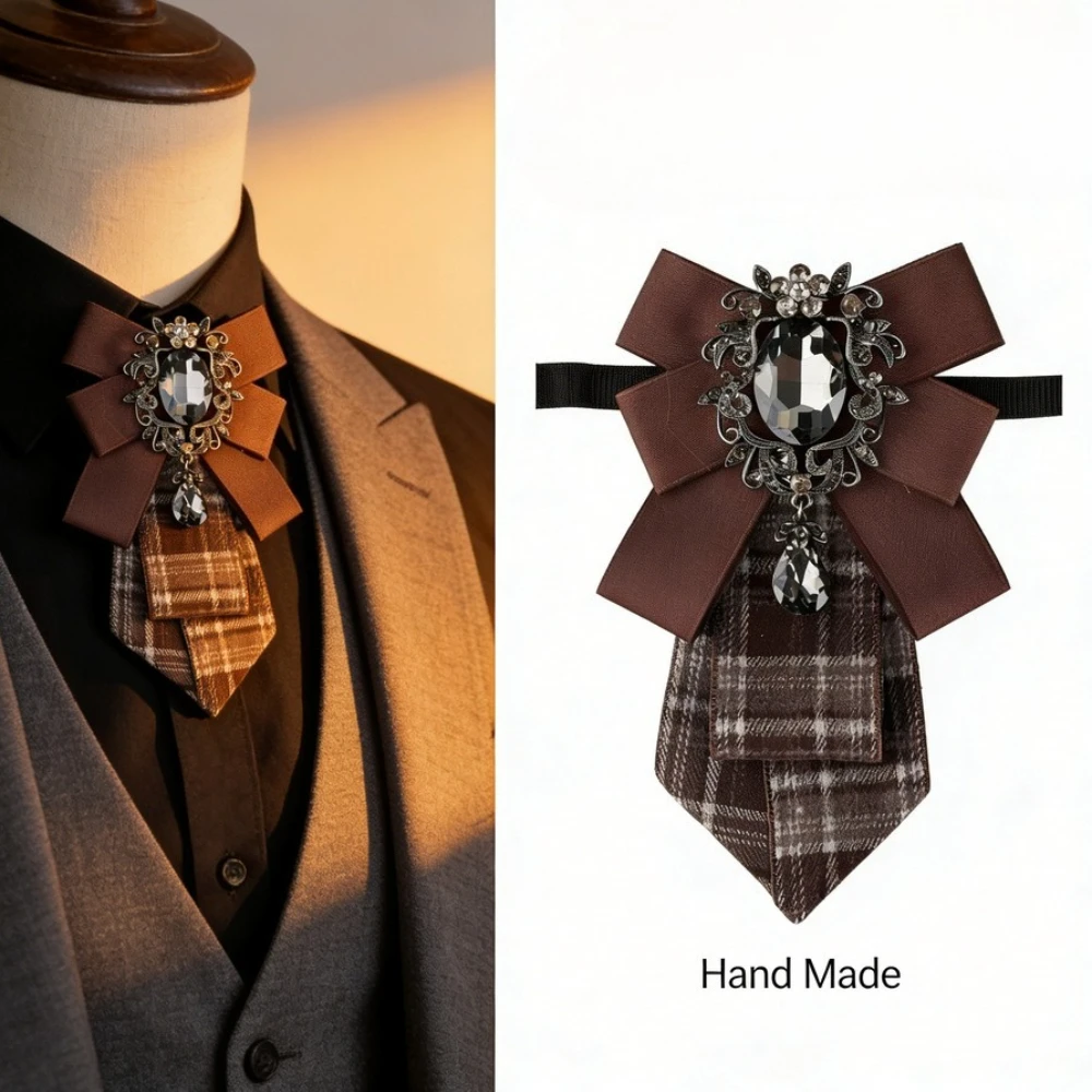 Rhinestone Fabric Bow Tie for Women and Men Shirt Decoration British Style Student Uniform Collar Pins Vintage Accessory
