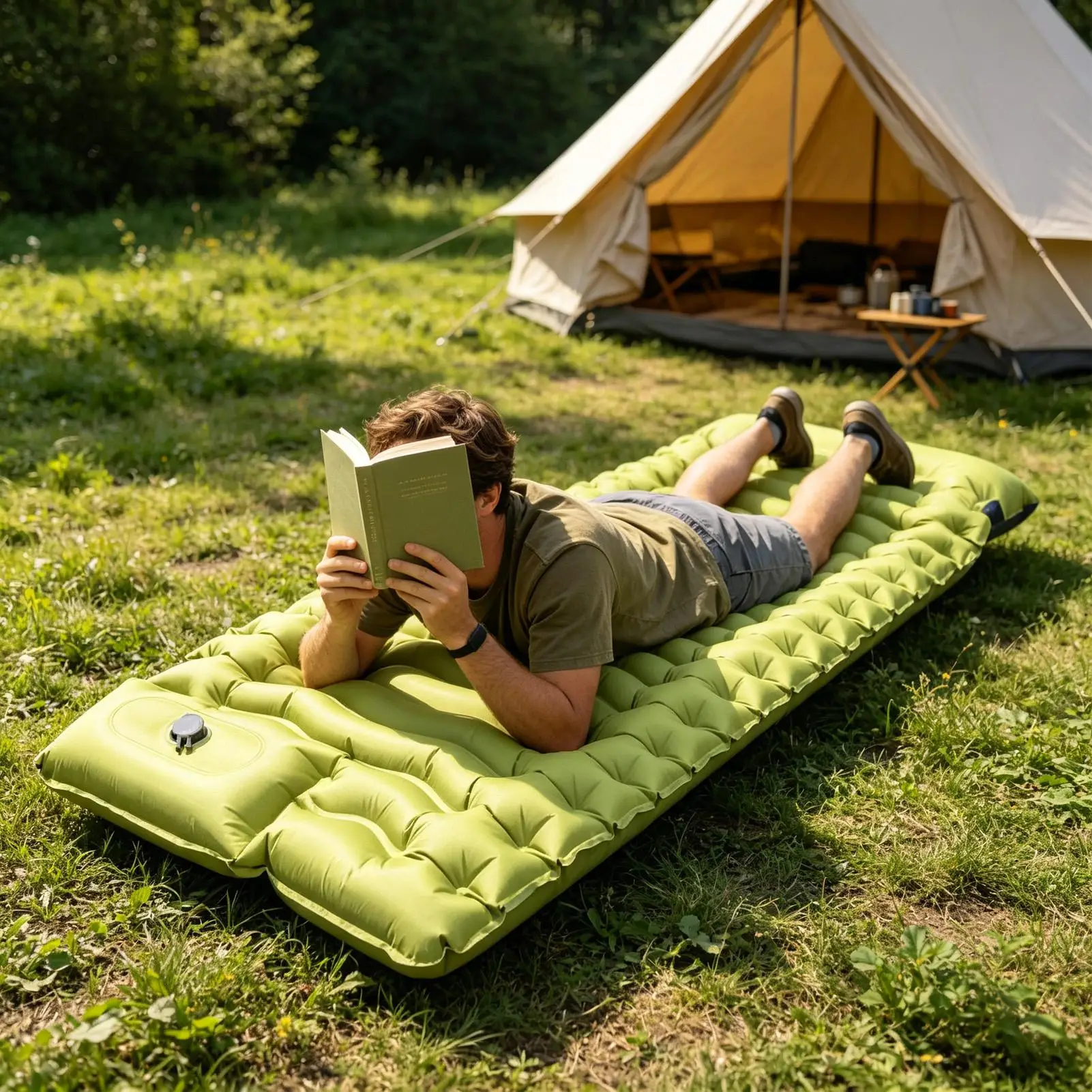 

Air Mattress Self Inflating Roll Up Pad Portable Camping Sleeping Mat Foot Pump Travel Outdoor Tent Floor Car Couch Compact