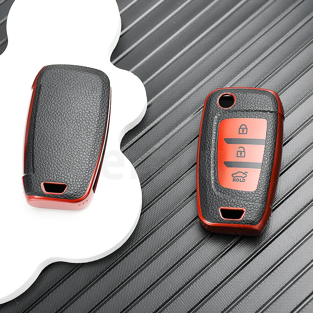 For Hyundai Tucson i30 i35 i40 KONA Genesis Santa Fe Azera Elantra Solaris TPU Leather Car Flip Key Case Cover Fob Holder Shell