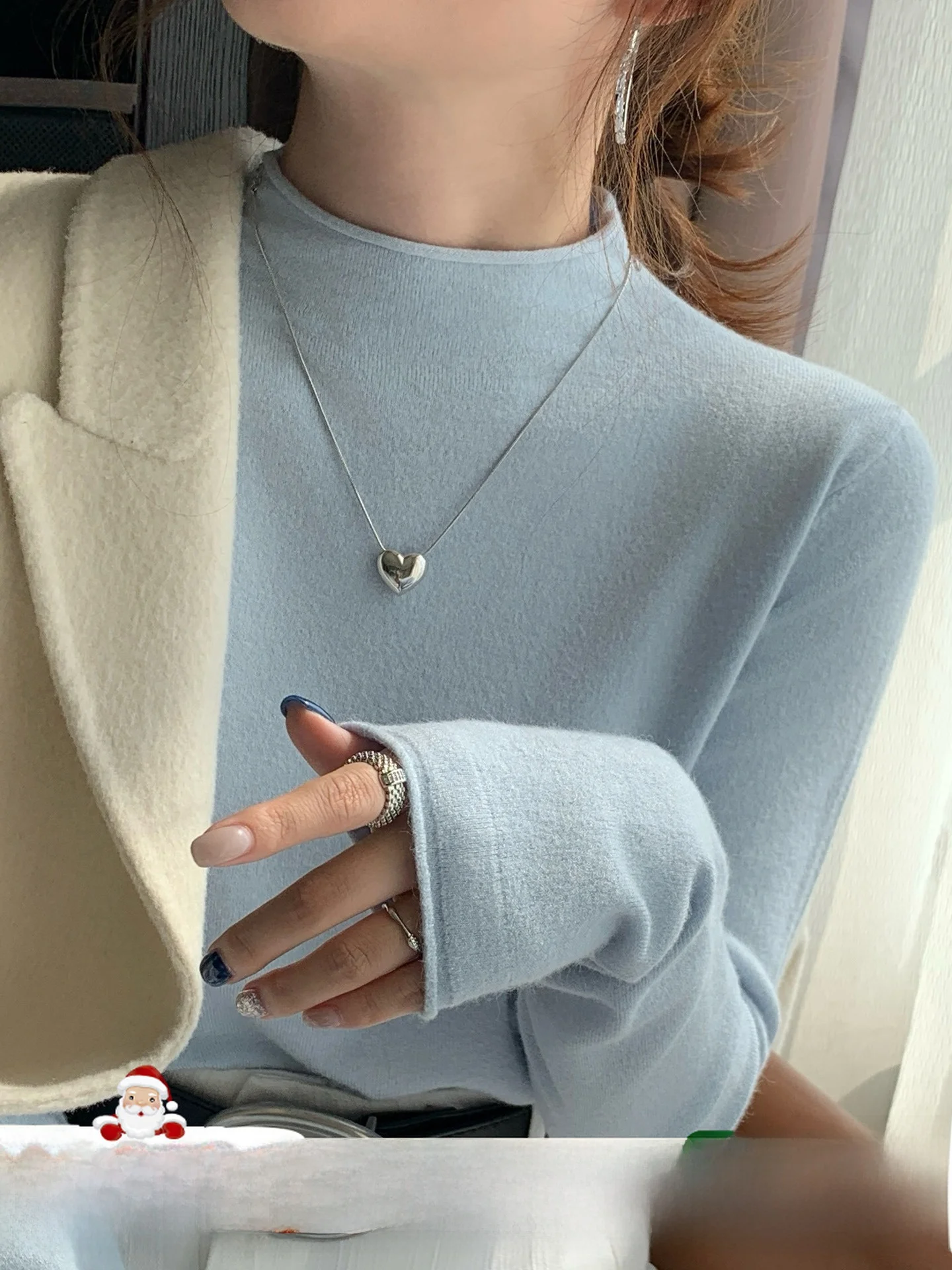 

Синяя женская трикотажная базовая футболка с высоким воротником, корейский стиль, приталенная, с длинным рукавом, осенний топ