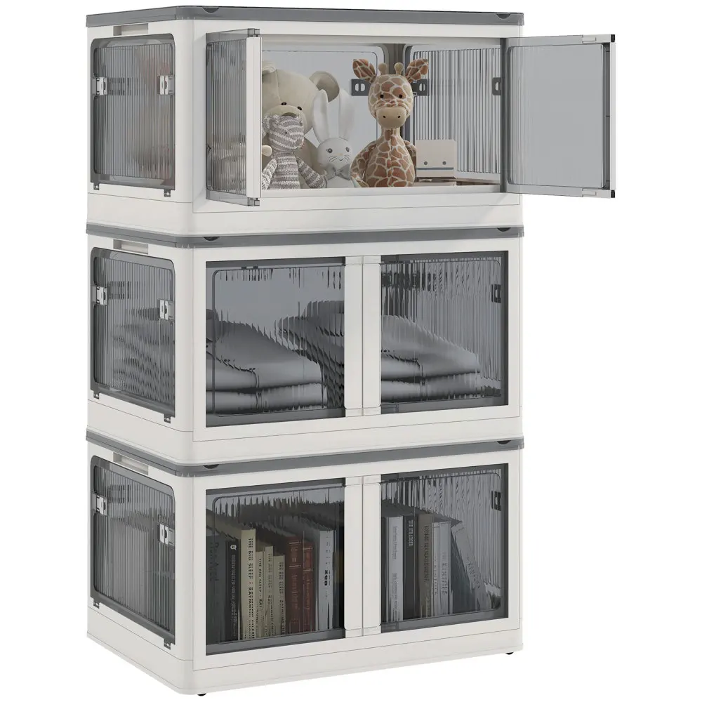 HOMCOM 3 contenedores de almacenamiento apilables con tapas ruedas plegables 18 gal blanco