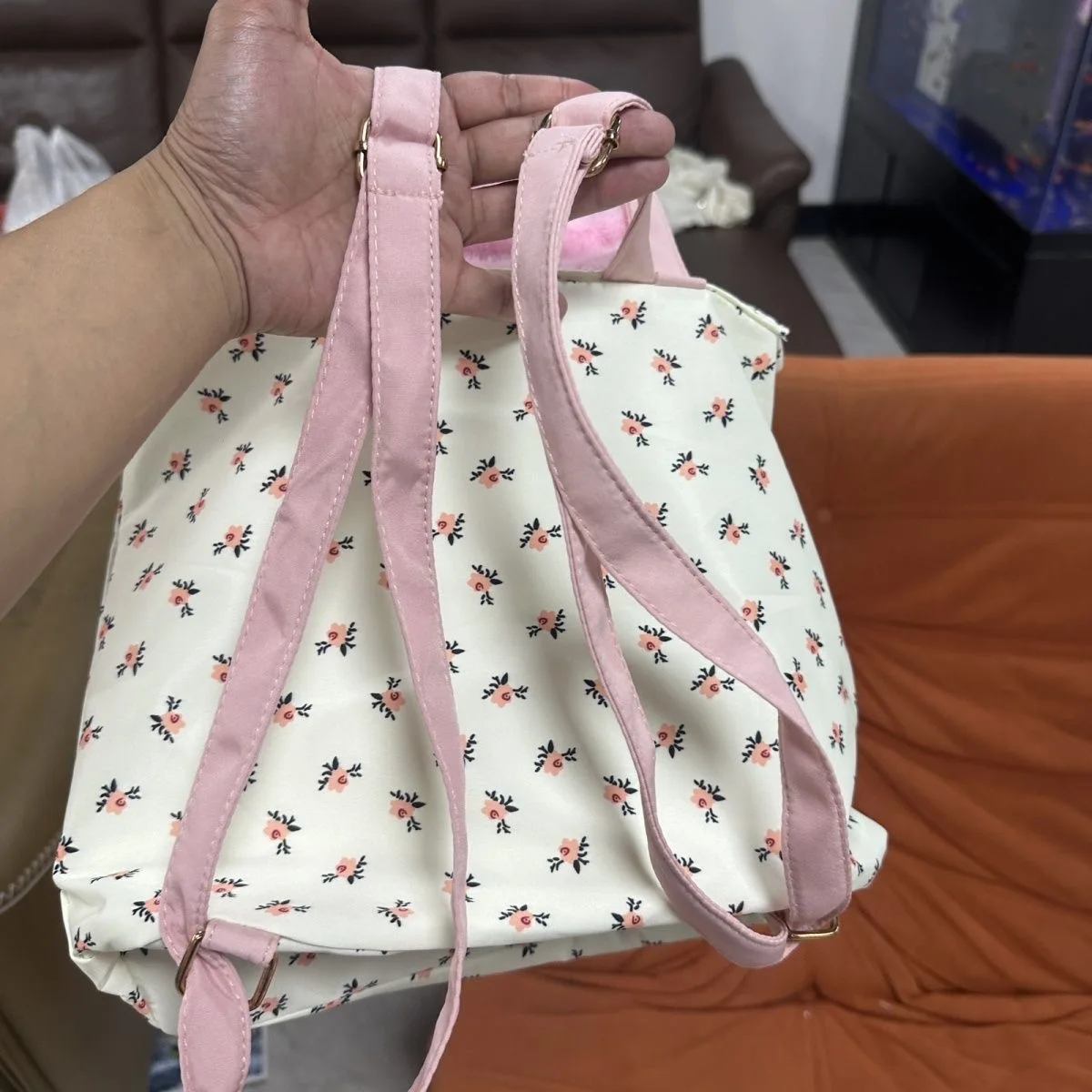 Gloomy Bear Plush Mini Backpack Kawaii Ditsy Rose Floral Drawstring Y2K Harajuku Menhera Goth Pink Cute Bag Women Girls Gift - view 6
