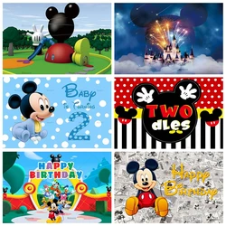 Cartoon Mickey Minnie Mouse Backdrops for Kids Happy Birthday Pink Backgrounds Party Decor Baby Shower Banner Custom