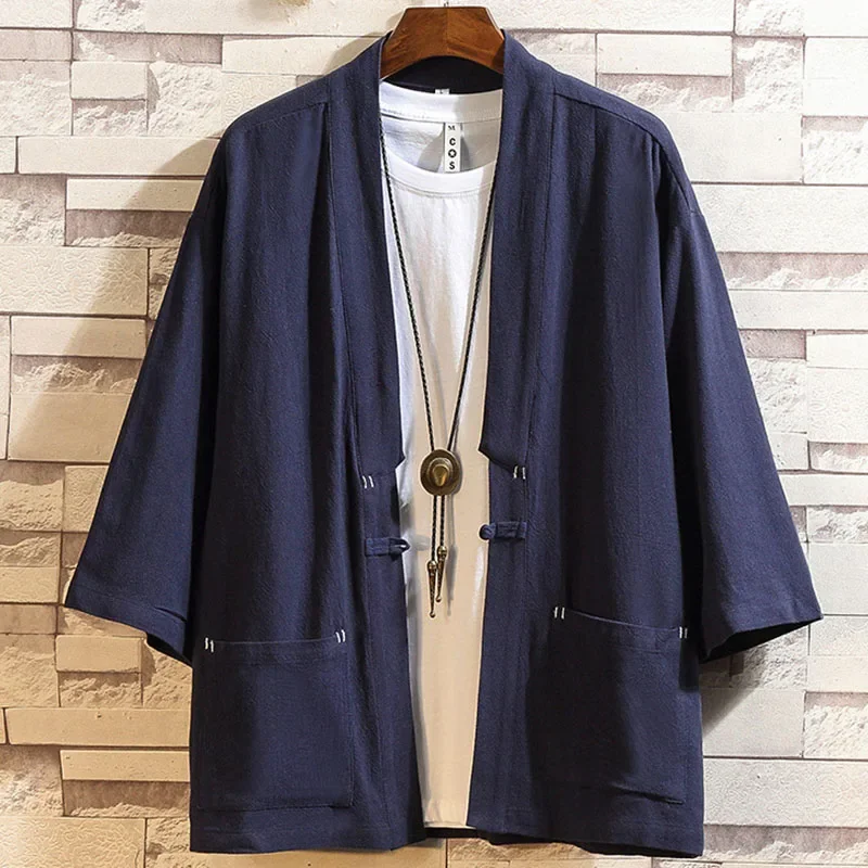 

Plus Size 5XL Kimono Men Cardigan Japanese Samurai Kimono Shirt Chinese Style Cotton Linen Yukata Haori Loose Coat Streetwear