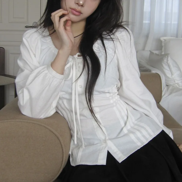 

Sweet Chic Long Sve Slim Fit irt Women's Top Korean Sle Commute Faion Polyester Fiber Casual Sweet Temperament