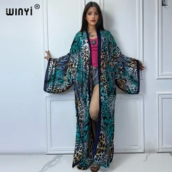 WINYI Leopard print Kimonos african dress for woman poncho cardigan beach outfits kaftan beach cover up evening dress loose coat