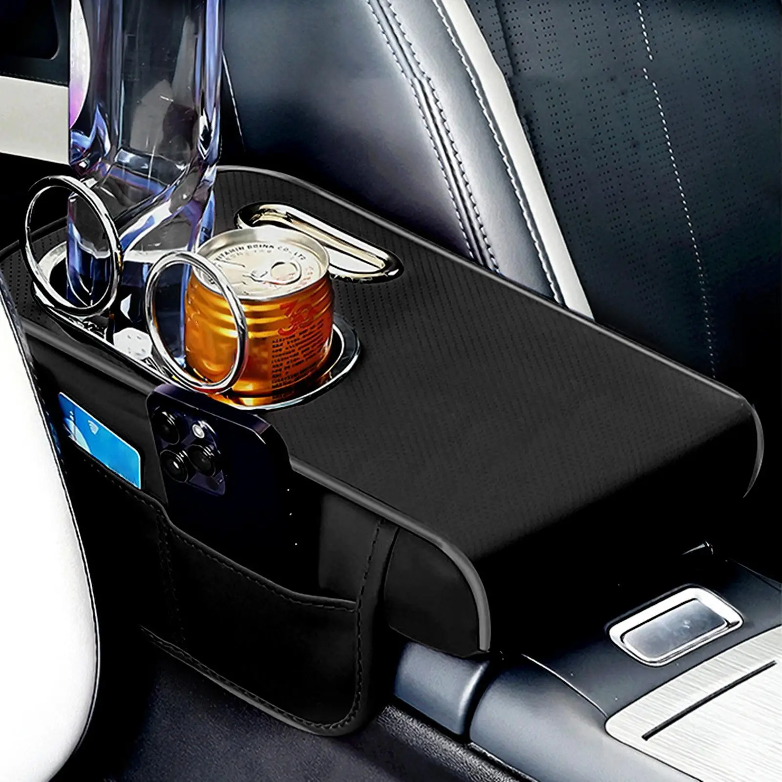 

Armrest Cushion Automotive Armrests Cup Holder Tissue Box with Side Pocket Thick Heightening Mat for Driver SUV RV Trailer Truck