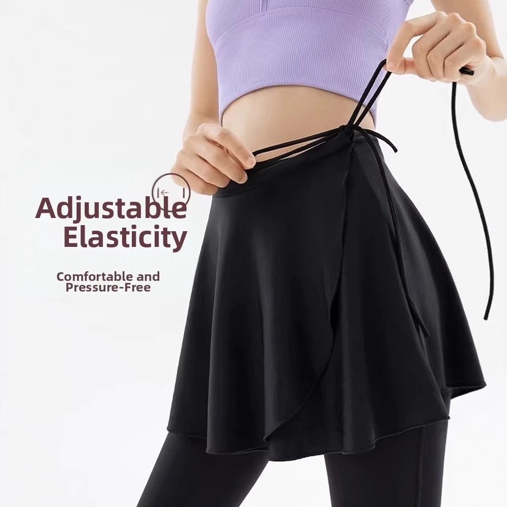 New Ice Silk Yoga Short Skirt Adjustable Anti-Exposure Gym Workout Curtain One-piece Casual Wrap Fitness Skirt Women
