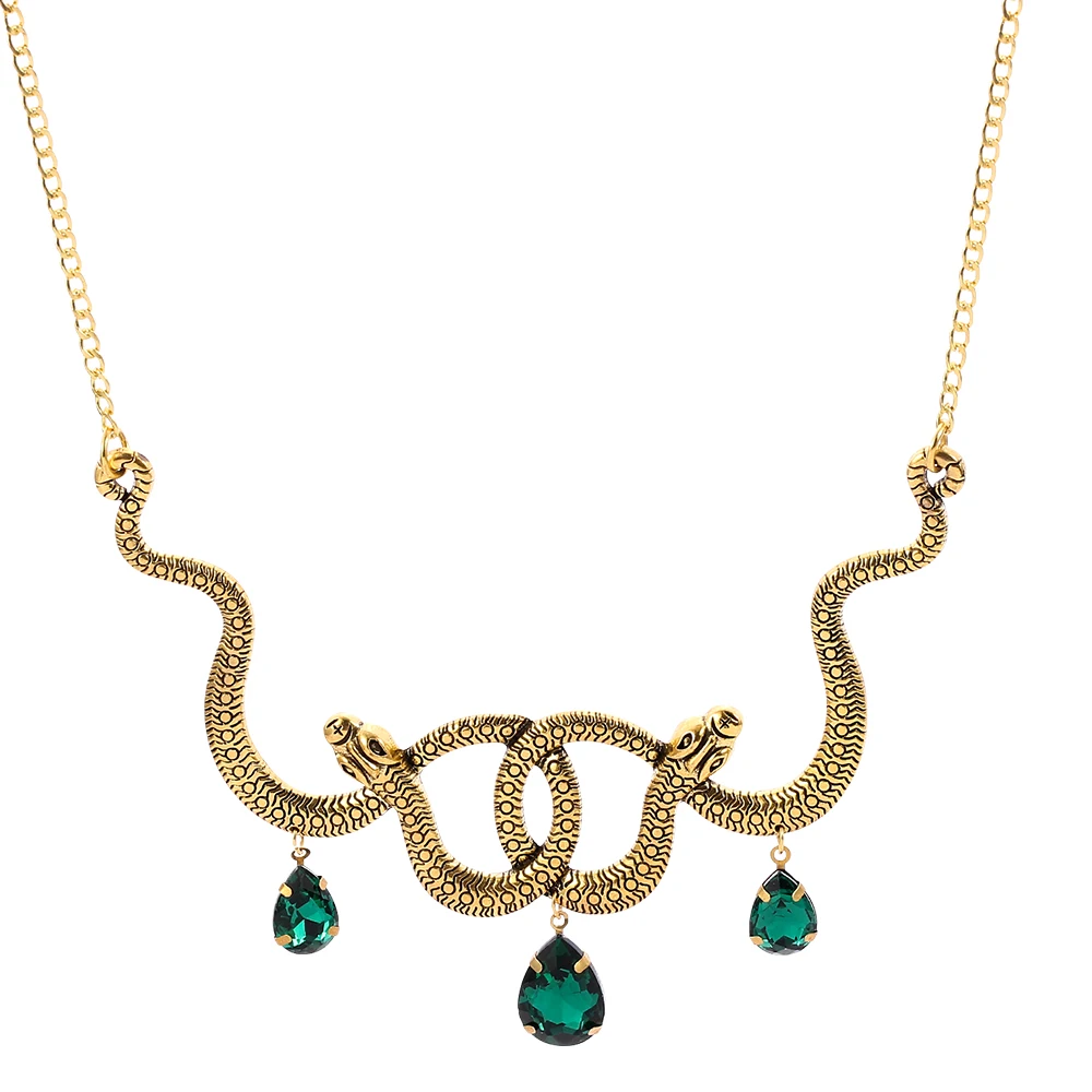 Trendy Vintage Medusa Snake Necklace Double Snake Pendant Gold Color Metal Necklace Choker Fashion Gothic Amulet Jewelry