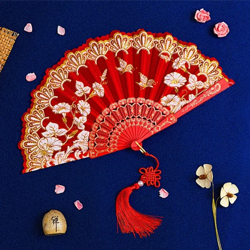 1Pc Chinesischen Alten Stil Blume Frauen Folding Fan mit Quaste Fringe Hanfu Cheongsam Dance Fan Foto Requisiten Sommer Handheld fan