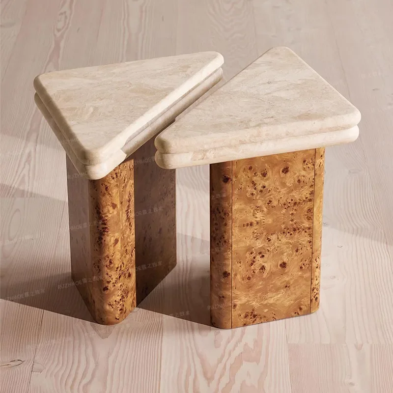 Marble coffee table Solid wood tree tumor Natural coffee table Middle ancient edge corner few living room special shape