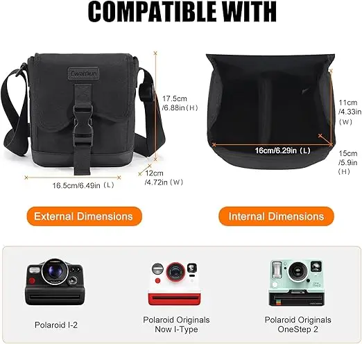 Small Polaroid Camera Sling Bag - Water-Resistant Compact DSLR Bag for Digital Camera Bag/Canon/Sony/Nikon | Quick-Access Black