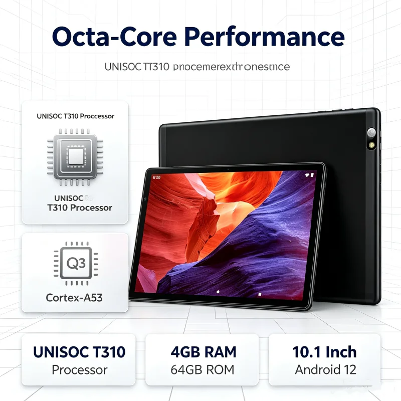 10.1 Inch Q3 T10 Android 12 Tablet PC RAM 4GB ROM 64GB T310 Octa-Core Cortex-A53 Type-C WIFI 1280 X 800 Pixels