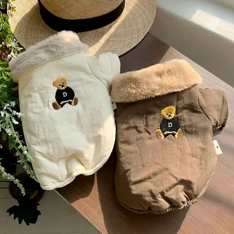 Fashion Dog Winter Down Jacket Dog Warm Clothes Bear Print Puppy Jacket Cute Soft Cat Coat Pet Costumes French Bulldog Clothes