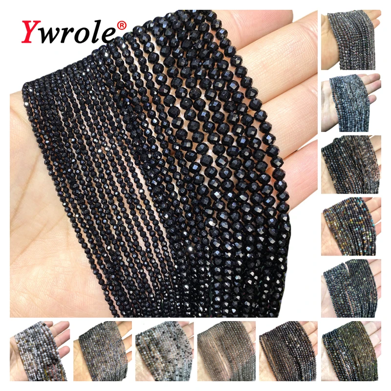 2 3 4MM Faceted Round Black Natural Stone Agates Labradorite Obsidian Spacer Beads for Jewelry Making Diy Bracelets Accessories