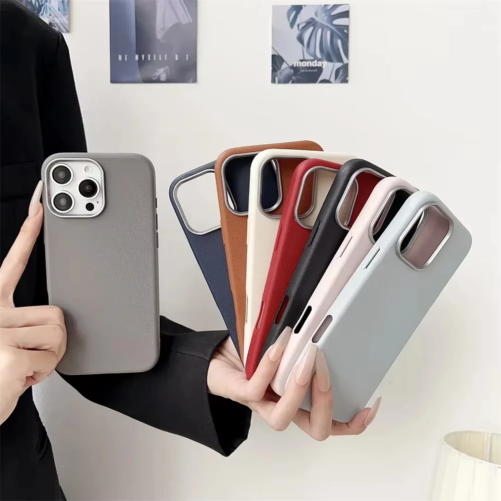 

Luxury Business Matte Leather Soft Case For iPhone 16 Pro Max Case iPhone 15 14 13 12 11 Pro Max Lychee Pattern Shockproof Cover