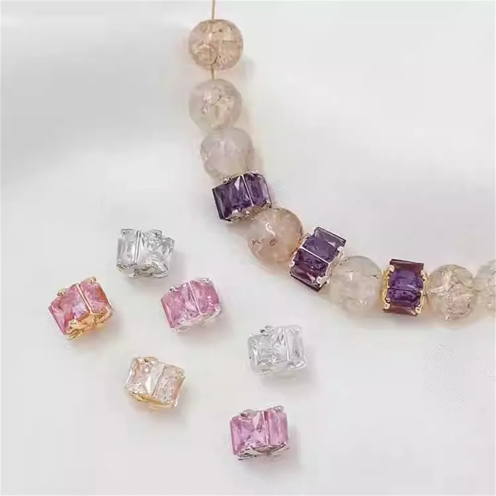 Copper Plated Silver Slightly Inlaid Zirconium Four-zirconium Square Diy Hairpin, Pendant, Tassel, Lu Lu Tong Jewelry Material