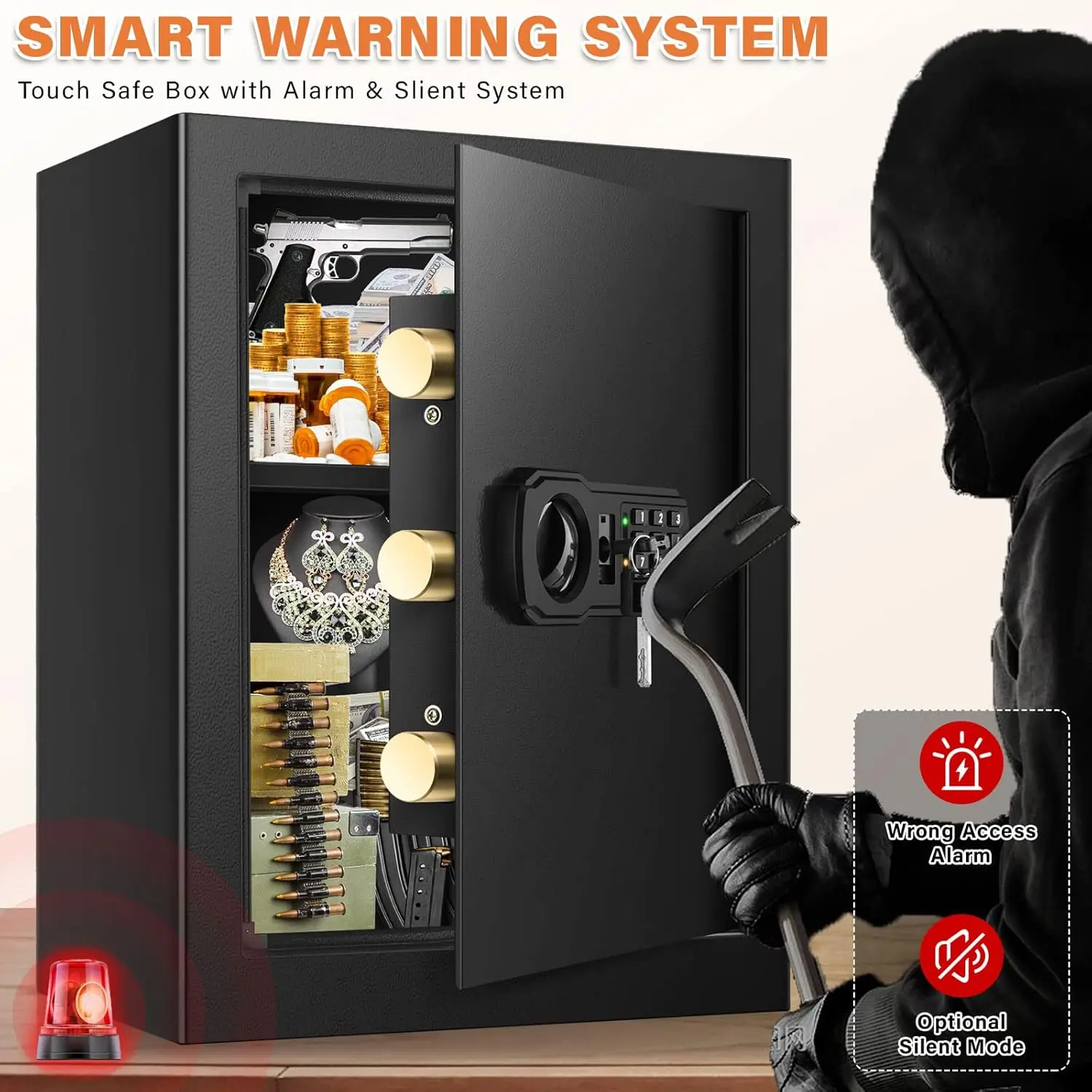 2.4 Cubic Large Fireproof Safe Box with Fireproof Document Bag, Personal Security Home Safe with Removable Shelf, Anti-Theft Loc