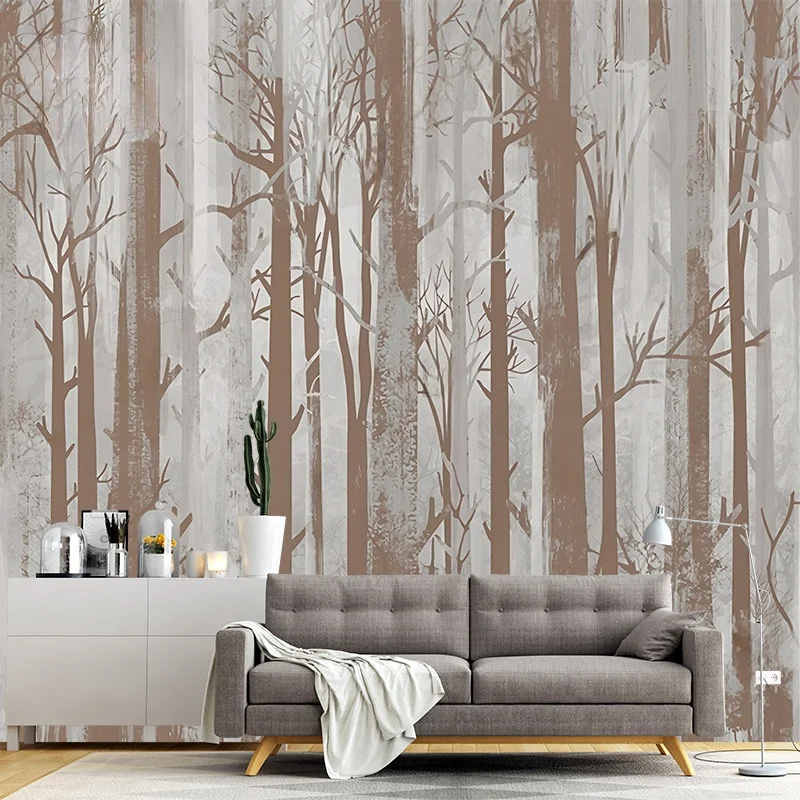 Customized wallpaper Nordic abstract hand-painted tree birch forest mural living room sofa restaurant decoration 3d wallpaper
