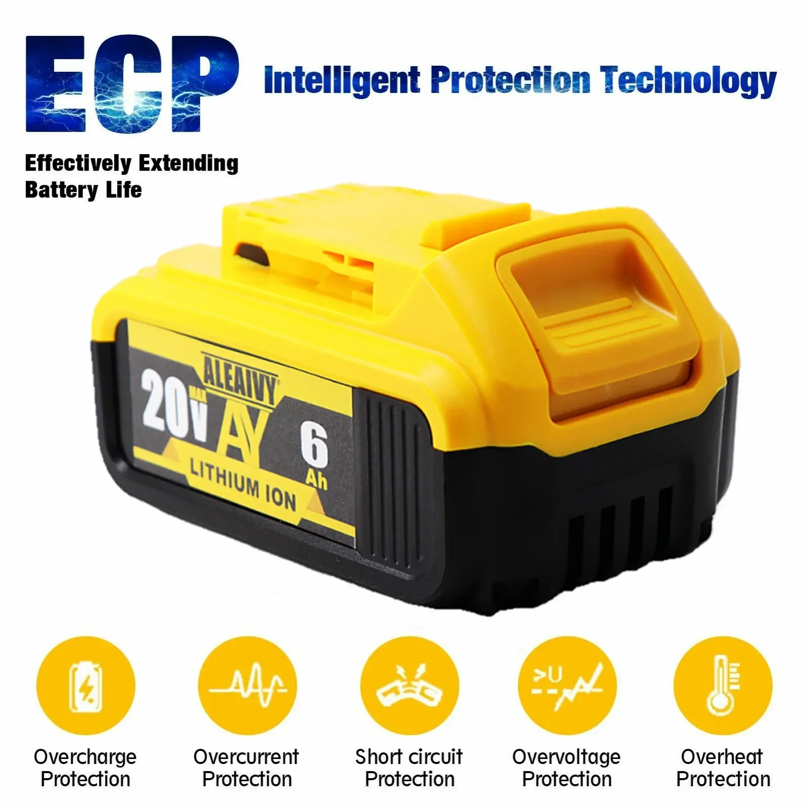 High-Performance 20V 6.0Ah MAX Extended Life Battery Replacement for DeWalt DCB200-DCB206 Power Tools, Longer Runtime Guaranteed