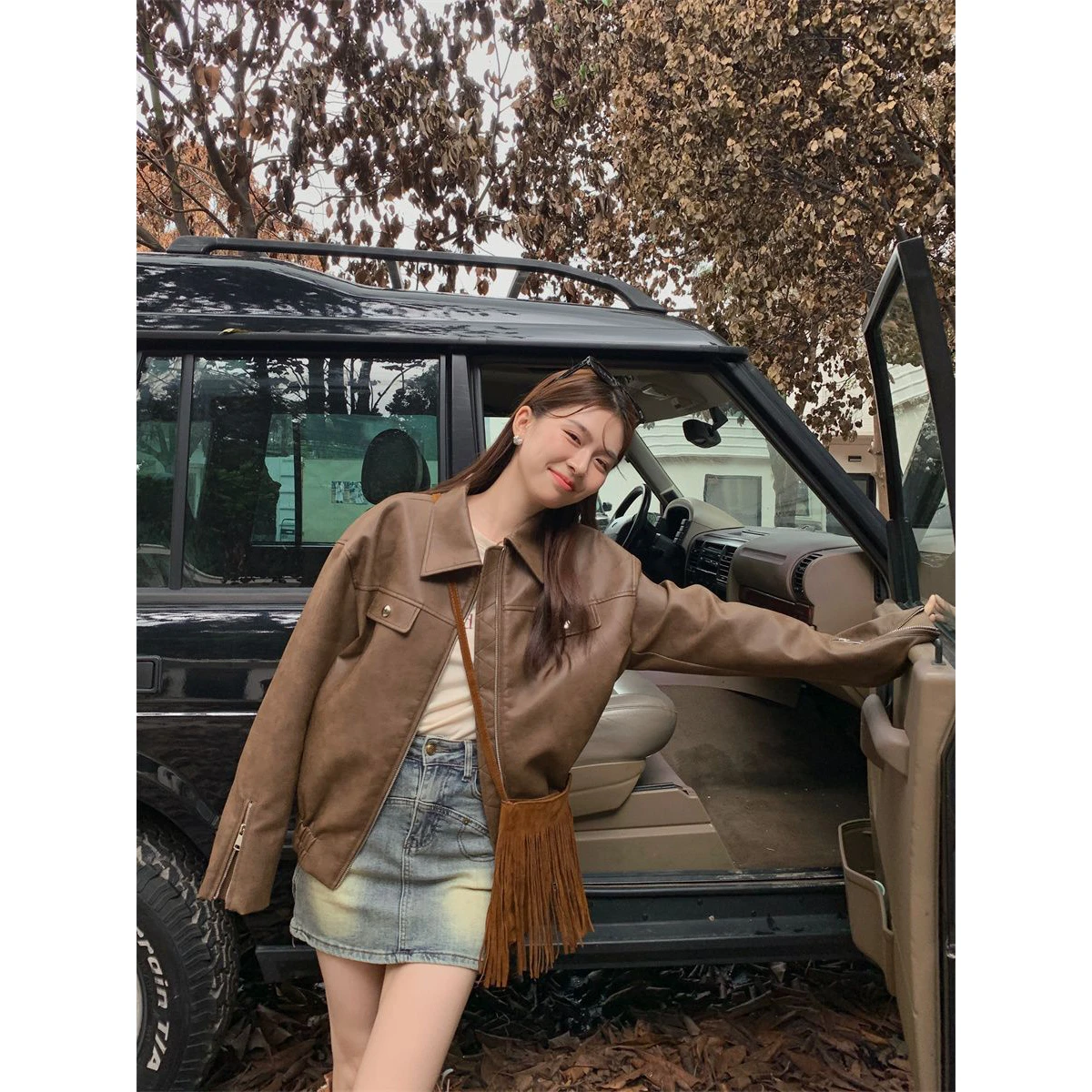 American Retro Brown Leather Jacket Women's 2026 Autumn New Small Size High-End Feel Pu Leather Motorcycle Jacket Women