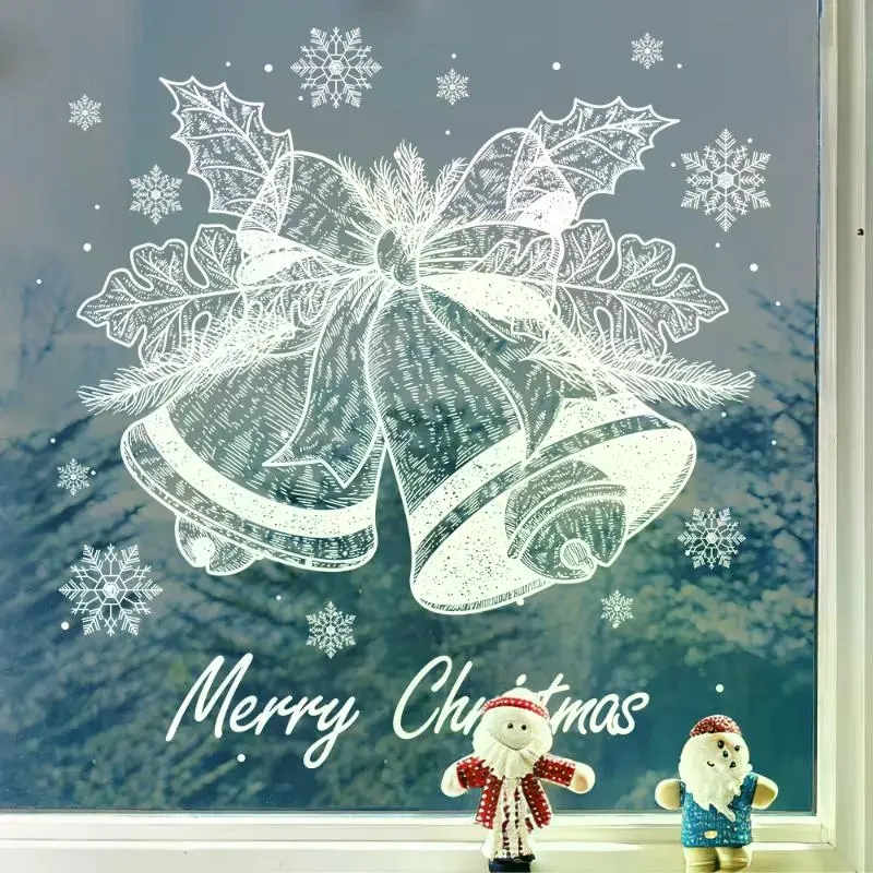 عيد الميلاد الأبيض جرس ندفة الثلج ملصق نافذة ملصق غرفة زجاج الباب ملصق نافذة لاصقة تزيين #3